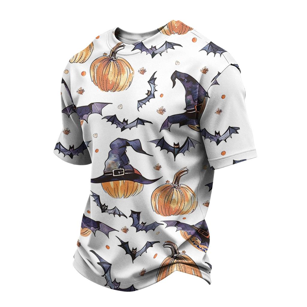 Men's Casual Short Sleeve T-Shirt Lightweight Breathable Crew Neck Top Halloween Print Design Comfortable Fit