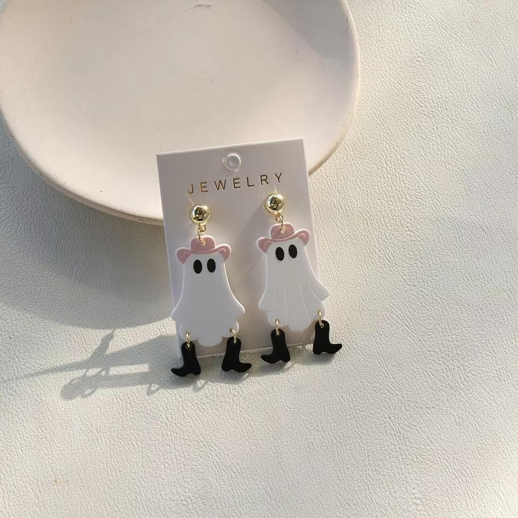 Halloween Asymmetric Dangle Earrings For Women Ghost Black Cat Pumpkin Witch Hat Acrylic Drop Earring Holiday Costume Jewelry