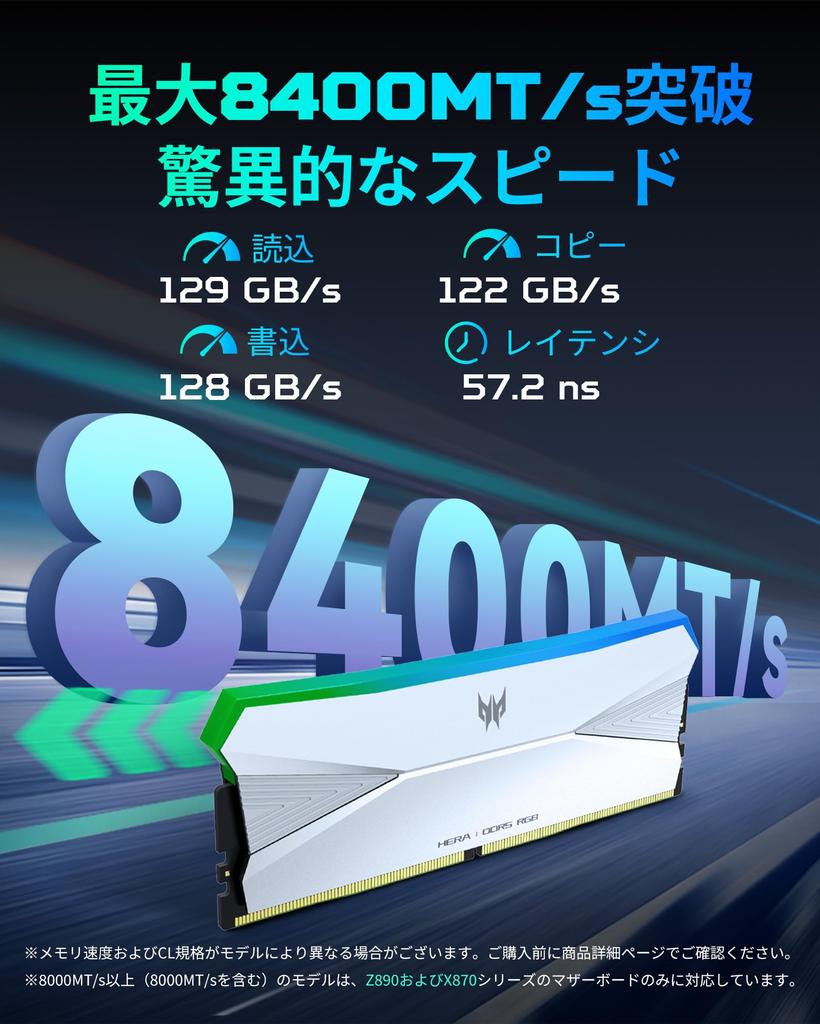 Acer Predator Hera DDR5 Desktop-PC 64GB x CL32 Intel XPM AMD EXPO Speicher 6400MT/s (PC5-51200) Erinnerung, (2 32 GB), RGB, 3.0-kompatibel, Kit, Silber,