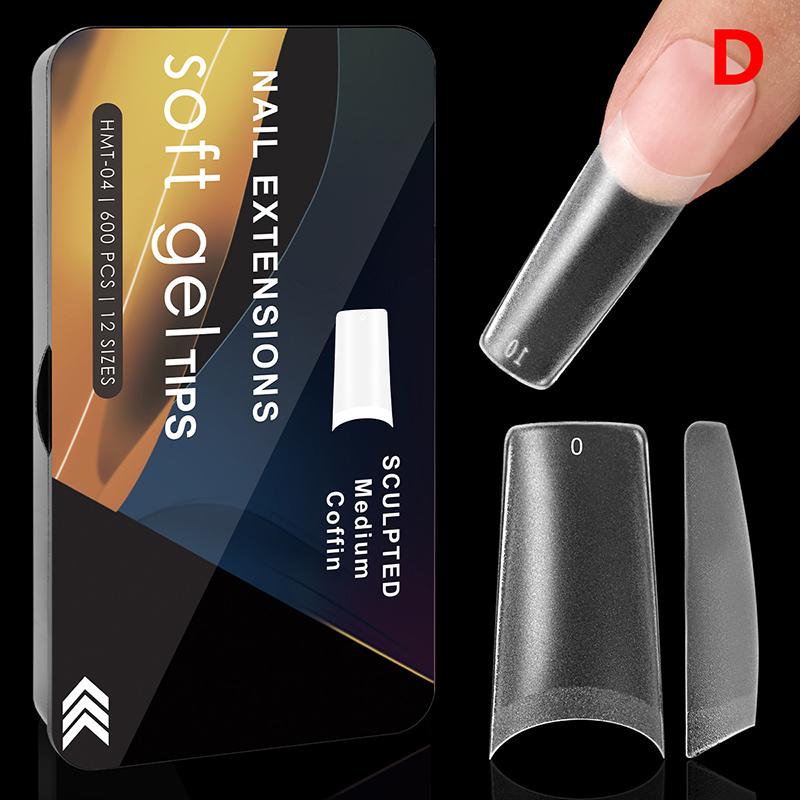 

600Pcs/Box Soft Gel Nail Tips Pre-Buff Full Cover Coffin Almond Oval Shaped Nail Extension Tips Half Matte Gel Fake Nail Salon as the picture