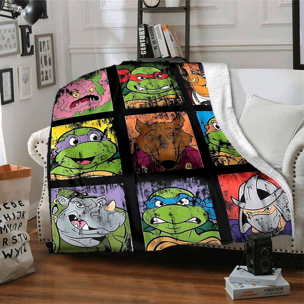 1pc Turtles Characters Cozy Print Blanket Lightweight Warm Flannel Throw Blanket For Sofa, Bed, Living Room