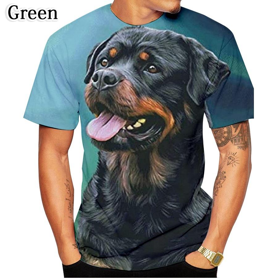 Fashion Personality Design Cute Pet Dog Rottweiler 3D Printed T-Shirt Funny Stylish Round neck Short sleeved Men's T-shirts