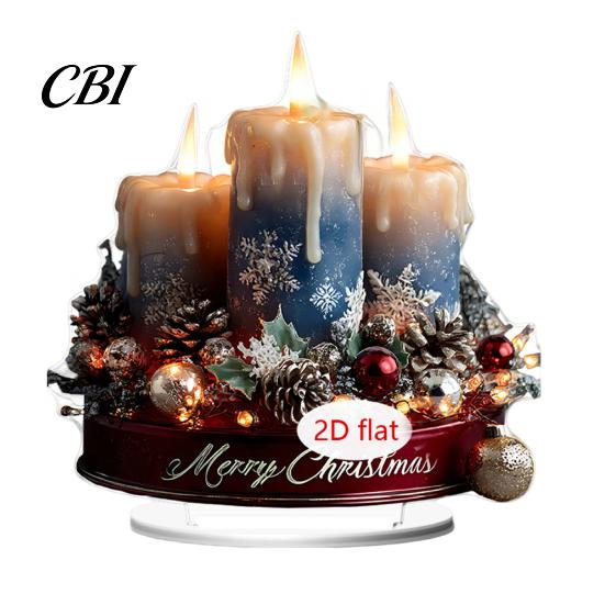 Christmas Tabletop Ornaments Candle Ornament, 2D Flat Acrylic Ornament with Base, Tree Decorations Snowman Reindeer Festive Table Centerpiece