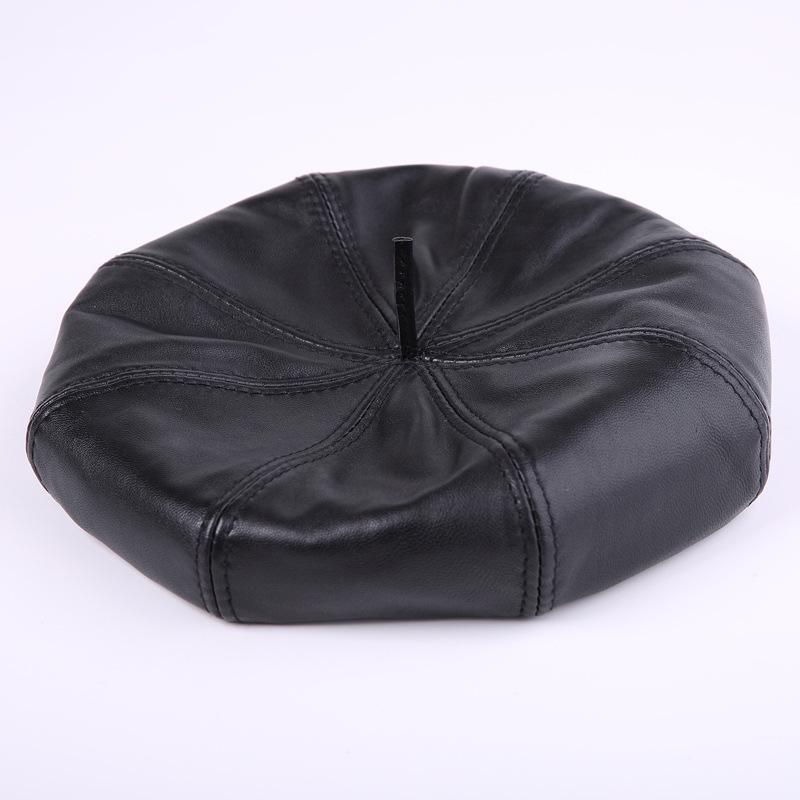Women's Genuine Sheepskin Octagonal Beret - Korean-Style Celebrity Leather Hat for Autumn/Winter