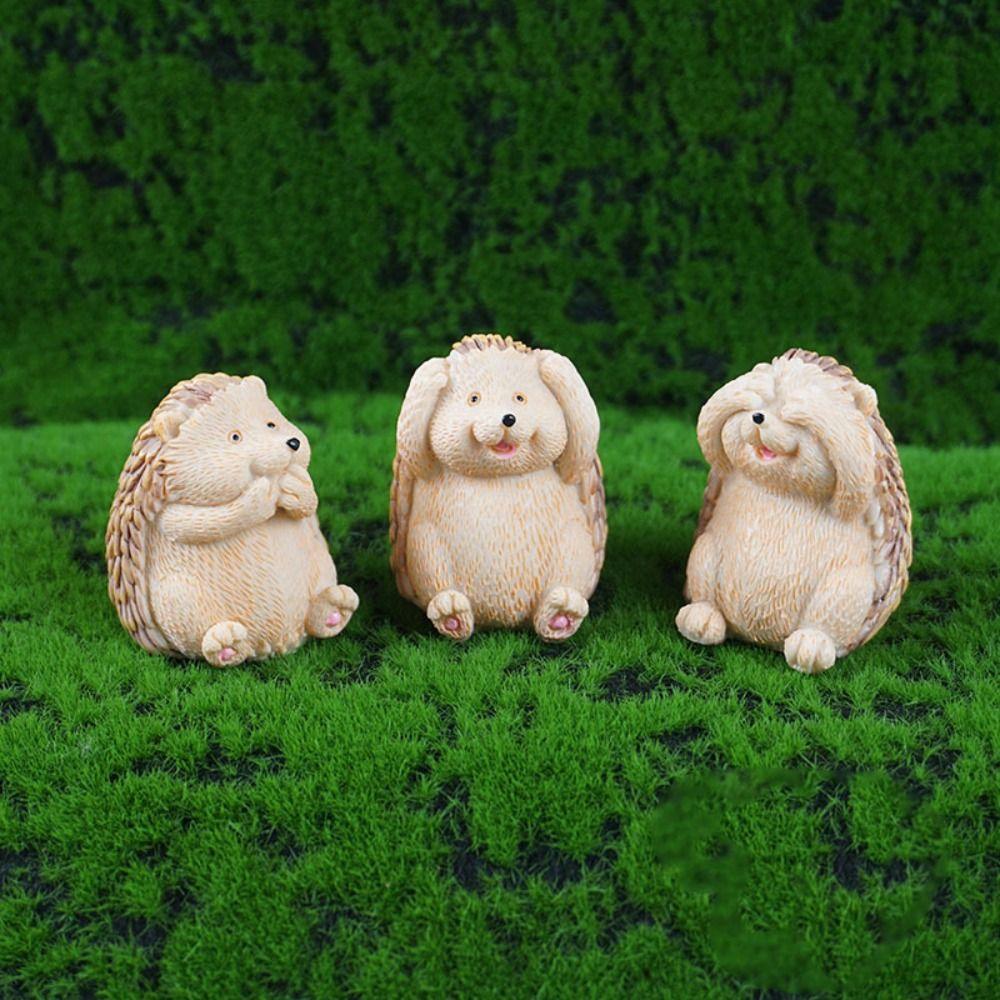 3pcs Cartoon Hedgehog Statue Resin Miniatures Figurine Crafts Animal Sculpture  Gift