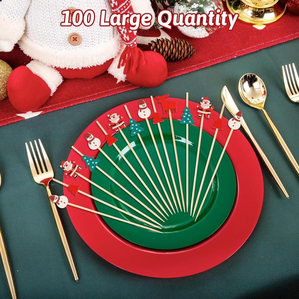 100 Classic Christmas/Halloween Toothpicks for Appetizers, Fruit Dessert Sticks, Food Sandwiches, Appetizers, Holiday Party Table Supplies