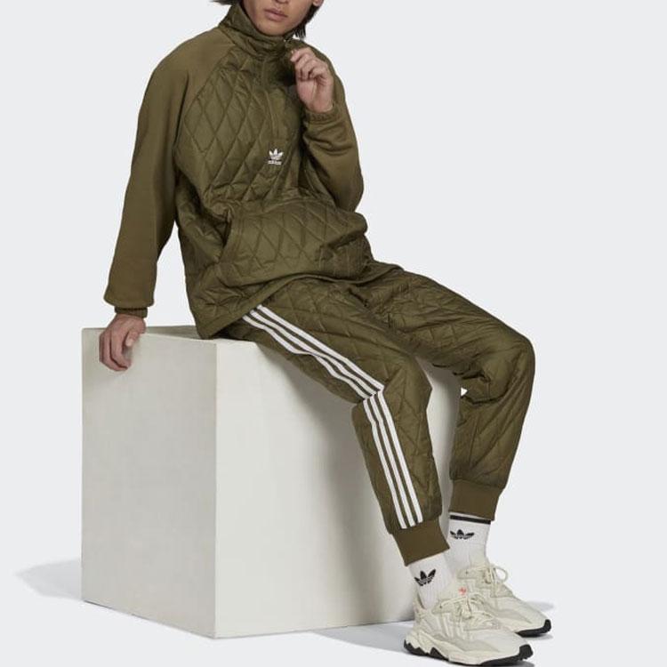 Adidas Originals Embroidered Logo Striped Quilted Casual Pants Men Bottoms Olive-Green H11431