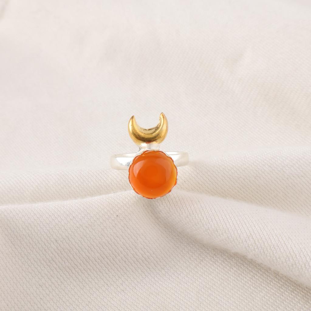 Round Natural Carnelian Daughter Gift Statement Ethnic Ring 925 Sterling Silver RR-58-35