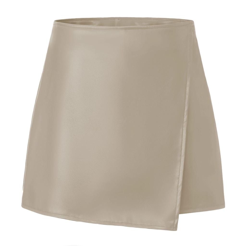 Jupe Wrap Taille Haute pour Femme Mini-Jupe Irrégulière en PU Jupe-Short Sexy en Simili-Cuir pour l'Automne