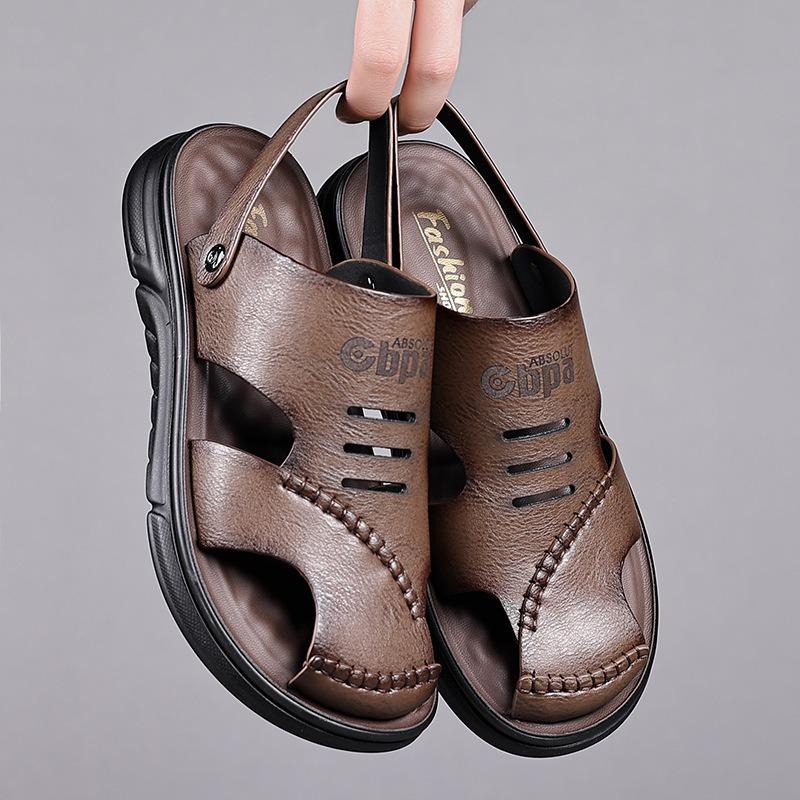 Leather Sandals Men's Outer Wear Summer Breathable Casual Men's Sandals Soft Surface Beach Men's Trendy Shoes