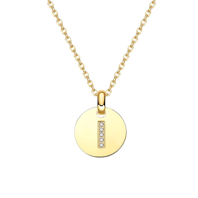 Round 14K Gold Plated Cubic Zirconia Initial Necklace A-Z Letter Dainty Pendant Necklaces for Women
