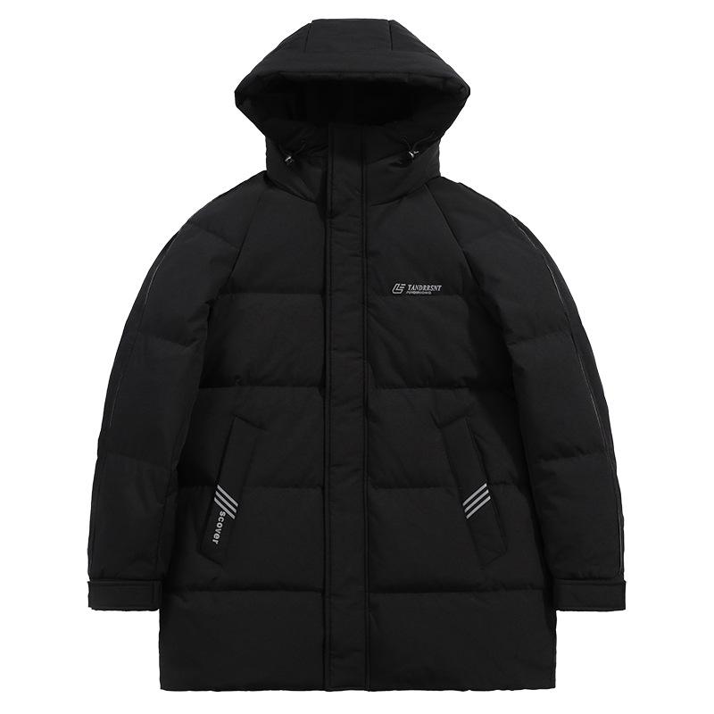 Men's Luxury Goose Down Mid-Length Hooded Winter Jacket, Plus Size, Thick & Warm Outerwear, 2025 New Arrival