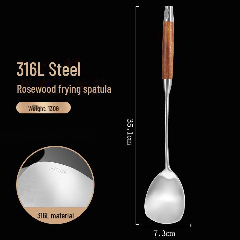 Mini Szpatułka Łyżka ze Stali Nierdzewnej z Rękojeścią z Drewna Różanego – Antypoślizgowe Przybory Kuchenne