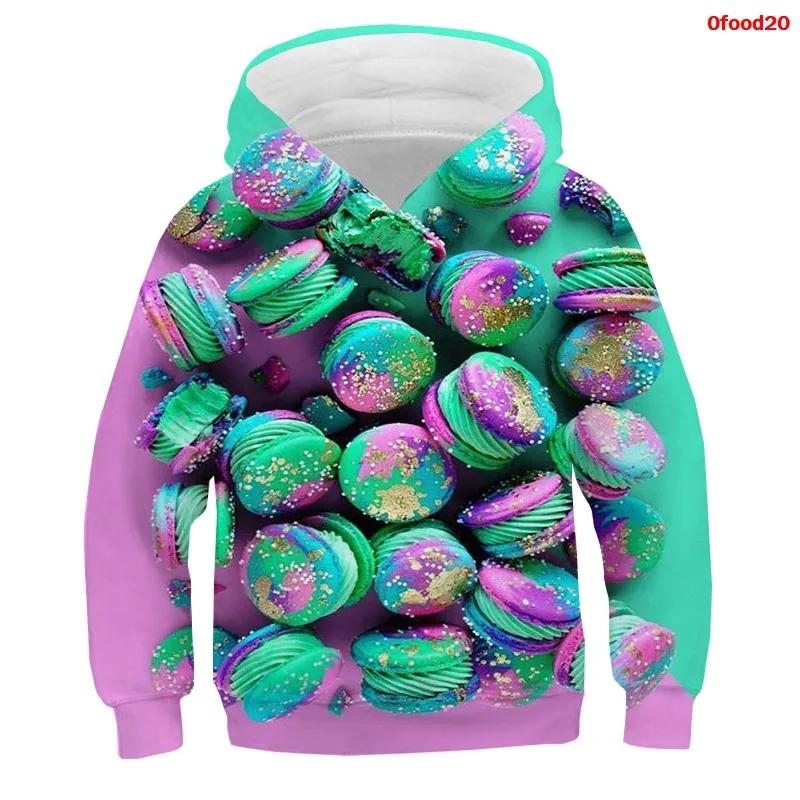 Frühling Herbst Popcorn Hoodies Kinder Macaron Print Jungen Mädchen Trainingsanzug Pommes Süßigkeiten Lustige Kleidung Obst 3D Druck Pullover Kinder Sweatshirts