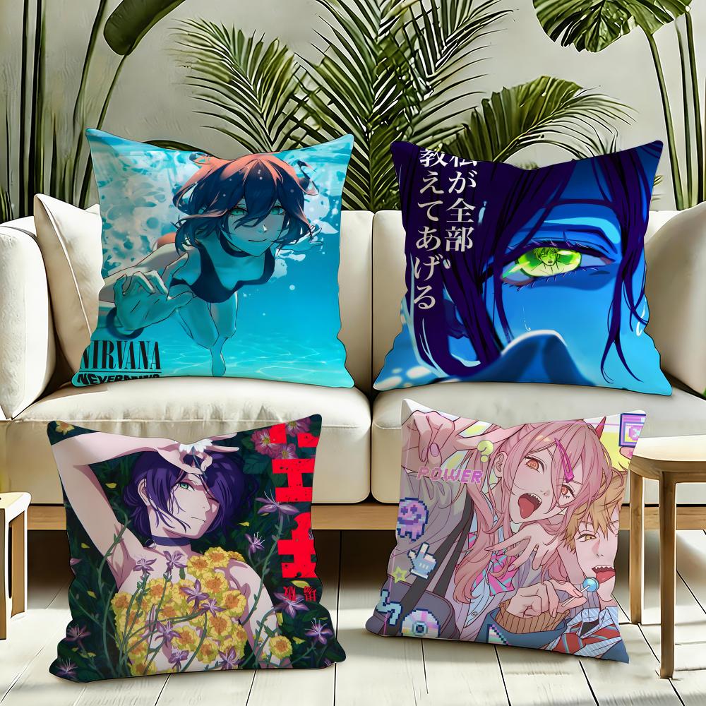 Anime CChainsaw Man Cushion Cover Silky Short Plush Invisible Zipper Dustproof Sofa Pillow Case for Home Decor