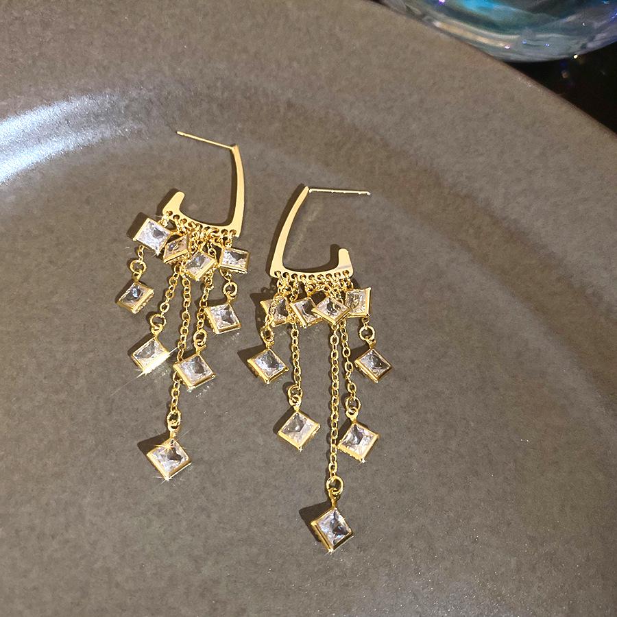 18K Gold-Plated Zircon Pearl Tassel Earrings for Women - Elegant High-End Fashion Jewelry