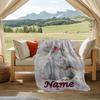 Cute Bunny Embrace Floral Background Design Customizable Outdoor Blanket Customize Text Durable Comfort Throw For Picnics Outdoor Travel And Camping
