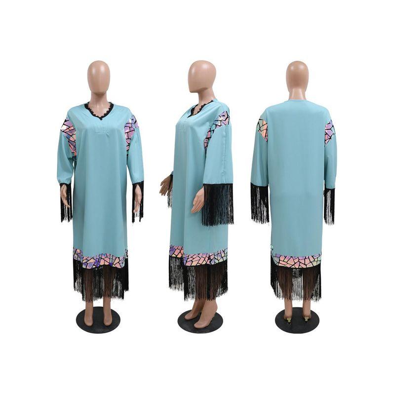 Middle East Indonesia Laser Powder Sheet Lace Stitching Tassel Robe Loose Dress Dubai Arab Female Dress