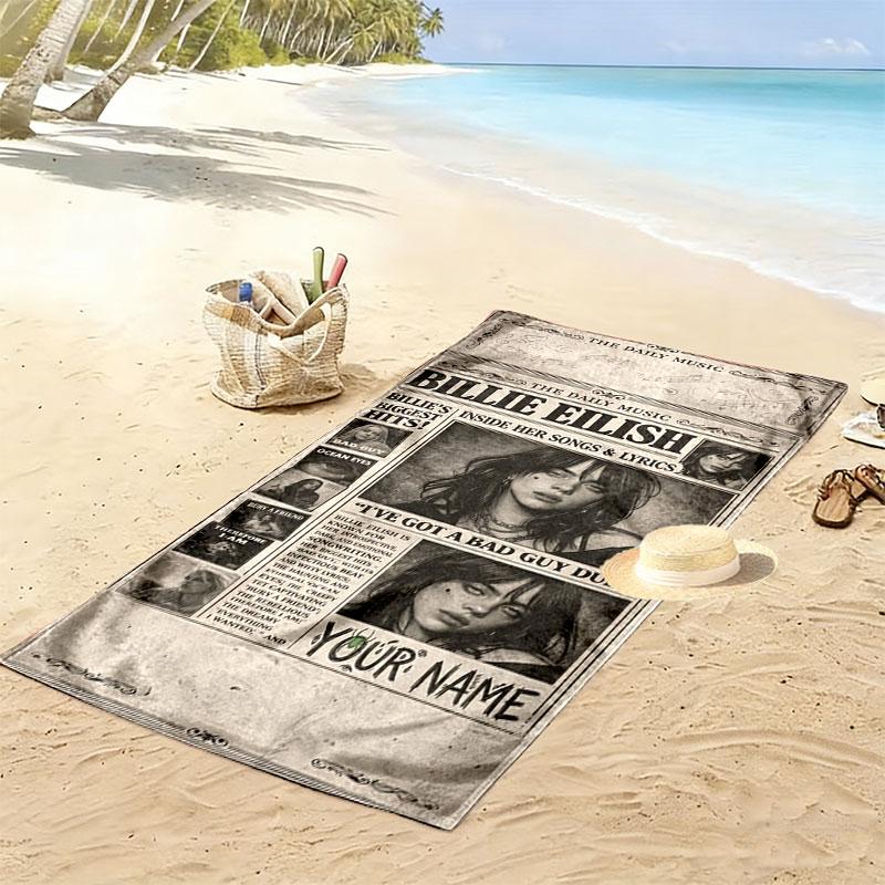 Billie Eilish Custom Name Print Beach Towel, Large Soft Quick Dry Towel for Beach Camping Swimming