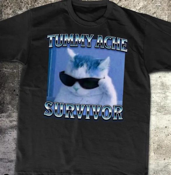 Tummy Ache Survivor Funny Cat Meme T-Shirt Gift for Woman Goofy Ahh Cats Tee XL