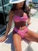 Women's Swimsuit Red Plaid Tube Top Sexy High Waist Bikini Suit Beachwear Bathing Suits