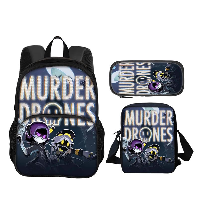 Murder Drones Round Front Bag Backpack Pen Bag Shoulder Bag 3Pcs Set Versatile  Boy or Girl School Birthday Best Gift