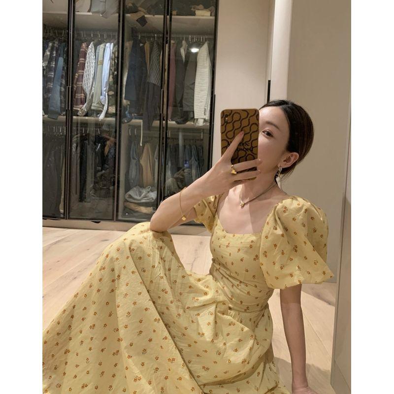 

Женская одежда больших размеров Платье с французским цветочным принтом, стройнящее фигуру Sunset yellow 3XL