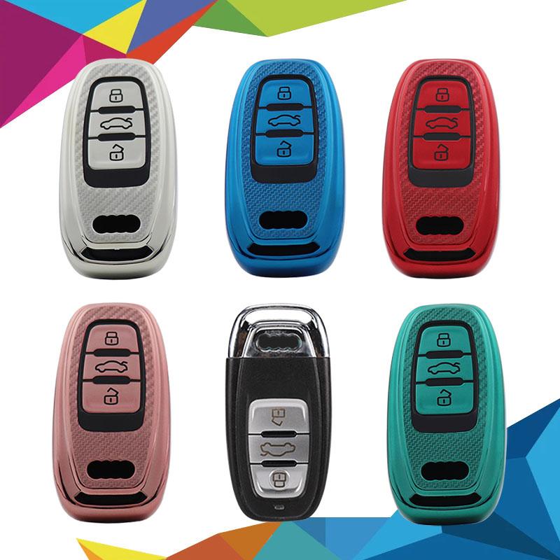 TPU Carbon Fiber Car Remote Key Cover Case Shell Key Fob for A1 A3 A4 A5 A6 A7 A8 Quattro Q3 Q5 Q7 S4 S5 S6 S7 S8 R8 Protector Holder