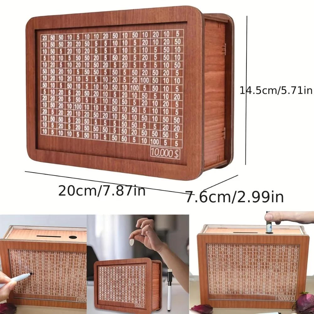 Euro Dollar Saving Money Box Handmade Wooden Cash Vault Piggy Bank with Money Goals Numbers for Kids Adults Gifts