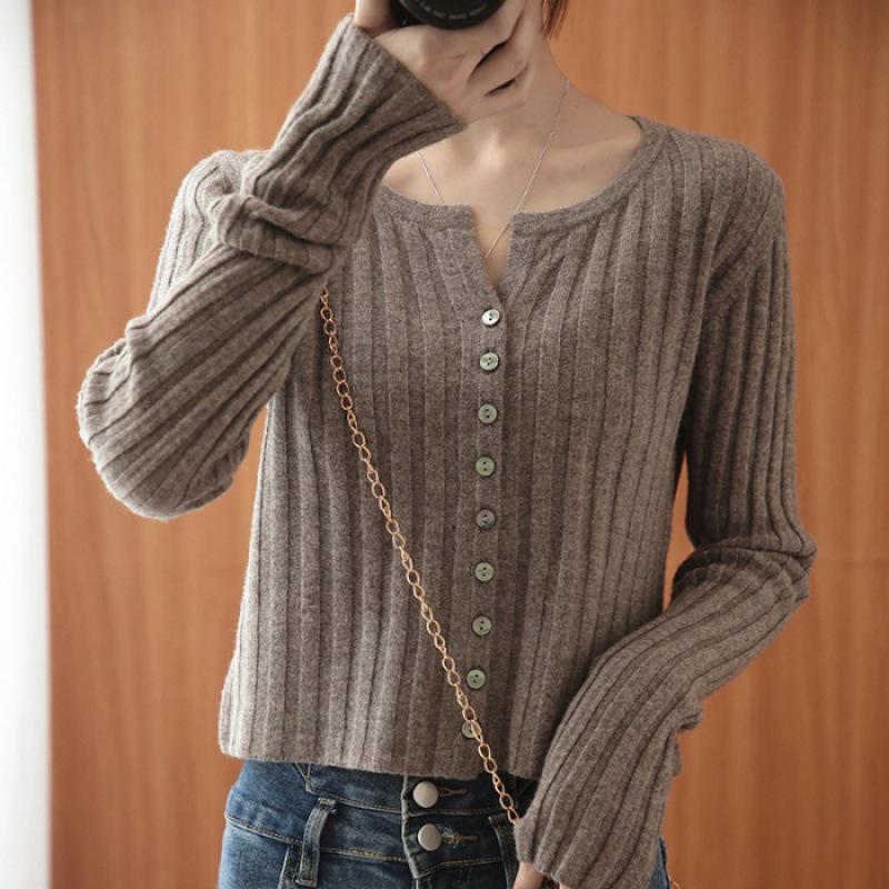 Women's Slimming Round Neck Knit Cardigan: Early Autumn Outerwear, Simple Inner Layer Jacket