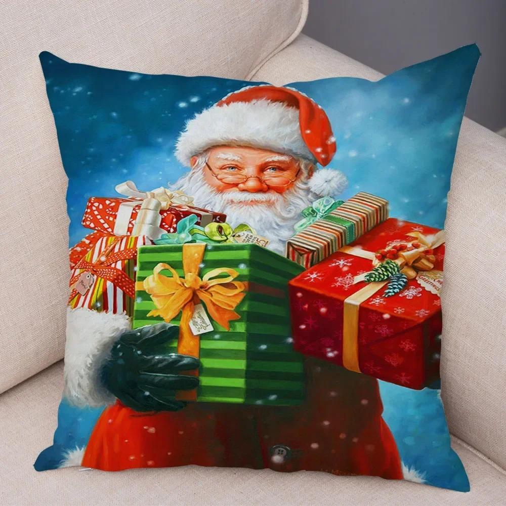 1 bucată față de pernă decorativă pentru petrecerea de Crăciun, față de pernă imprimată cu Moș Crăciun, decorare casă cameră canapea, cadou de Crăciun