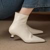 Sheepskin Winter Pointed Toe Thin Med Heels Chelsea Fashion Boots Women Zip Women Ankle Boots