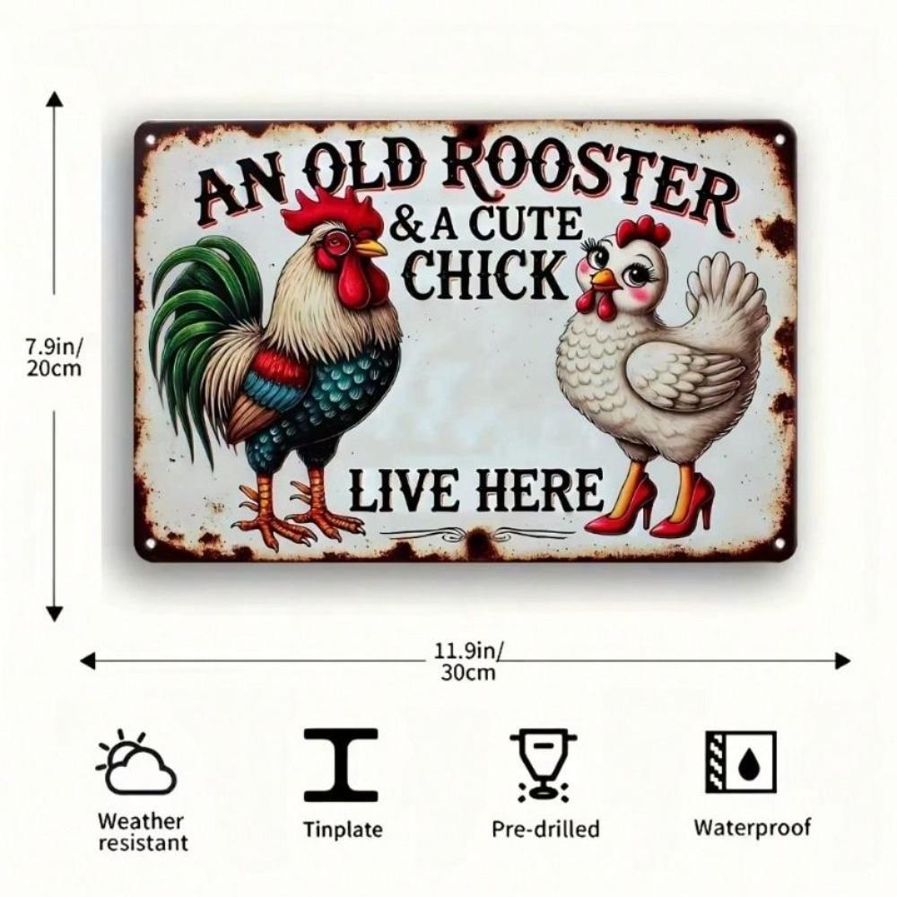 Vintage Metal Sign Rooster Chickens Wall Art Decor Garden Home Farmhouse