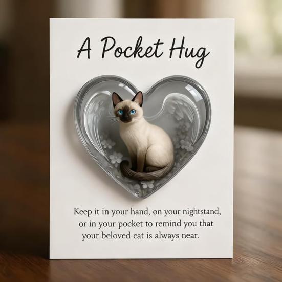 Cat Memorial Pocket Hug with Inspirational Card Emotional Support Love Heart Shaped Cat Pocket Token Decoration Cat Owners Keepsake Gift
