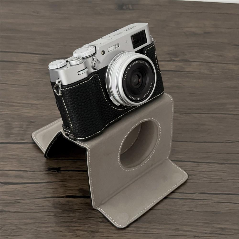 Luxuriöse PU-Leder Kameratasche Für Fujifilm X100VI Batterieöffnung Ganzkörpertaschenabdeckung Mit Riemen
