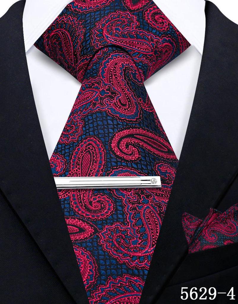 Men's Retro Floral Tie, Pocket Square & Tie Clip Set for Weddings