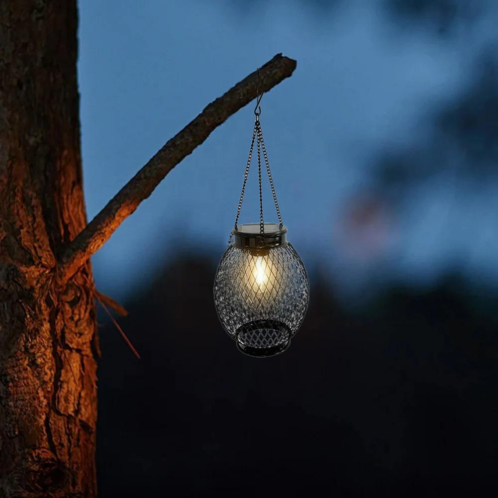 Solar Lantern Lights Outdoor Hanging Waterproof Tabletop LED Lamp with Metal Hollowed-Out Design for Yard Porch Patio Pathway