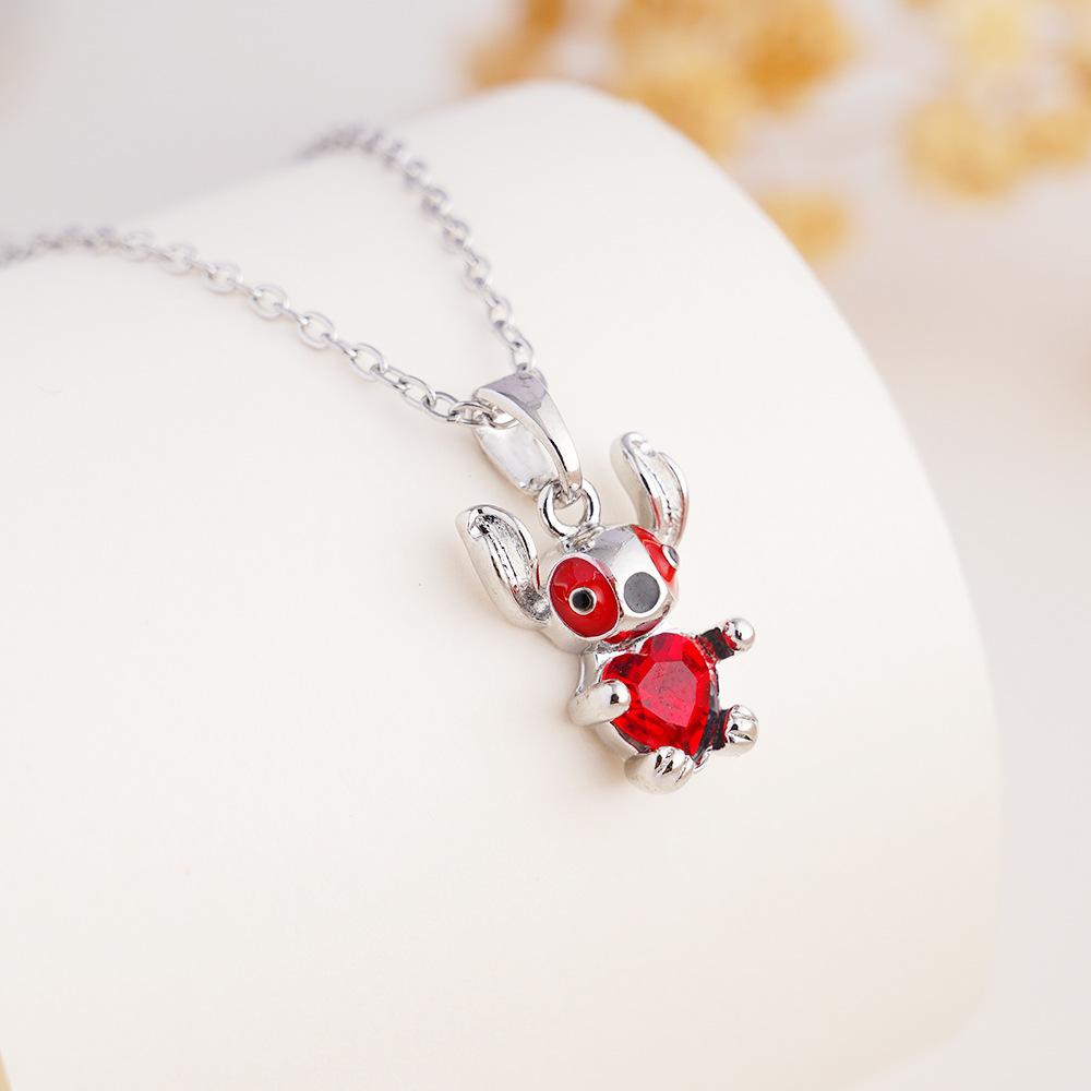 Fashion Pendant Necklace Cartoon Stitch Stainless Steel Link Chain 18K Gold Plated Zirconia Unisex No Fade No Allergy