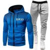 Herren Einfarbige Fleece Kapuzen Trainingsanzug Set Langarm Reißverschluss Oberteil Hose Sport Freizeit Outfit