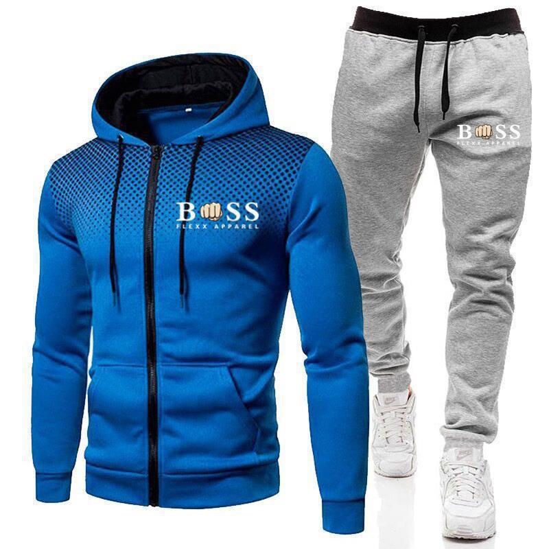 Herren Einfarbige Fleece Kapuzen Trainingsanzug Set Langarm Reißverschluss Oberteil Hose Sport Freizeit Outfit