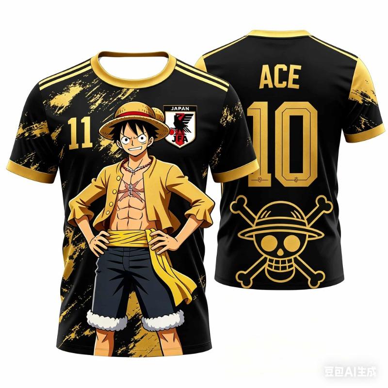 Kids One Piece Luffy ACE Name Japan Anime Soccer Jersey Boys Girls Quick Dry Breathable Short Sleeve Sports Streetwear Tops