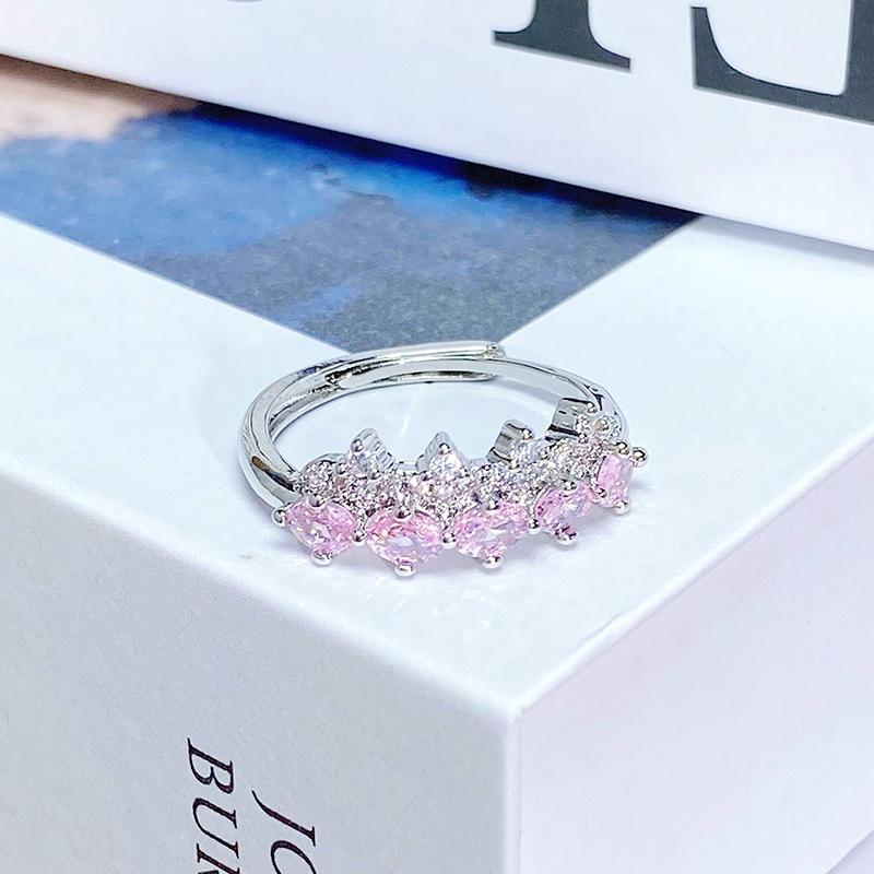 Sweet Light Luxury Zircon Super Flash Exquisite Open Ring Niche High-End Sense Stacking Wearing Colored Treasure Ring Women'S Model