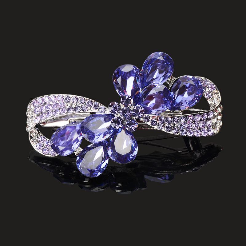 Clip de Primavera de Circonita Blanca Flor de Pedrería Brillante Clip Superior Clip Horizontal Elegante Adorno para el Cabello de Moda para Madres