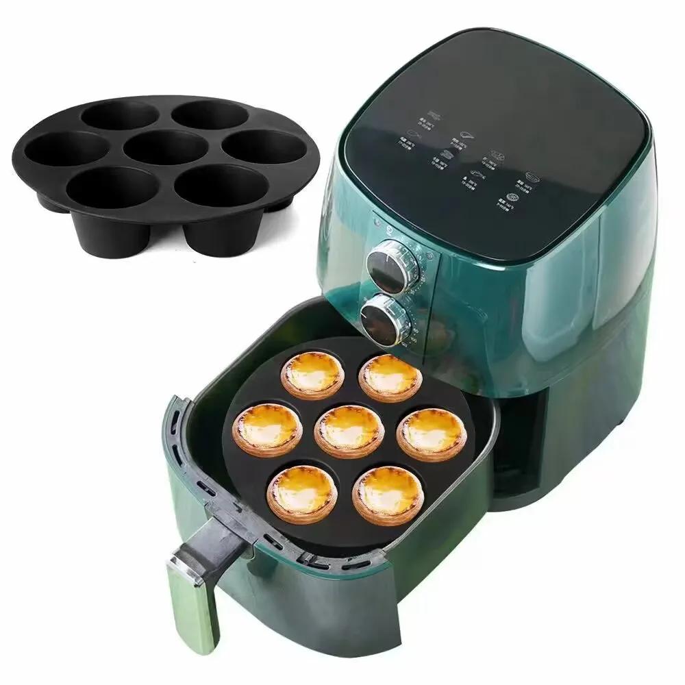 Air Fryer Accessories 7-hole 1 Pcs Cake Cup Silicone Round Muffin Baking Cake Baking Tray Mold Ice Cubes Kitchen