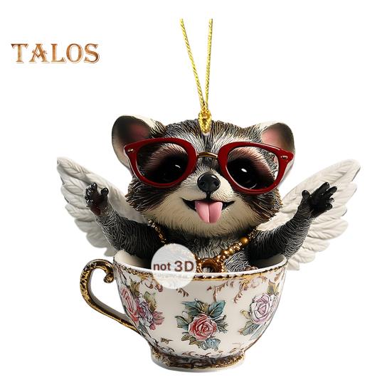 

2D акриловый кулон в виде животного, животные в чашке, подвесное украшение, мультяшное животное, украшение со шнурком для зеркала заднего вида автомобиля, домашнего декора двери B
