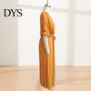 Daily Wear Dress Women V- Neck Long for Summer Autumn, Solid Color Tie Casual Waist A-Line Dress, Half Sleeves Swing Maxi