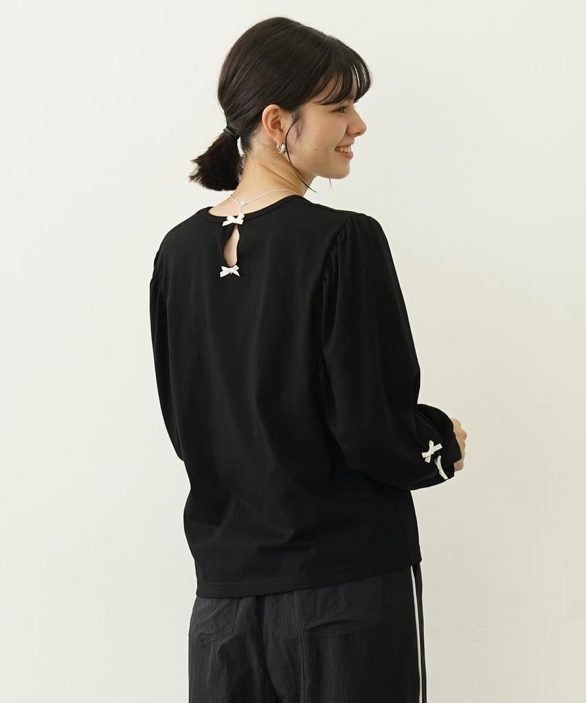 Milkfed Casual Ribbon Long Sleeve Black Women's Top,