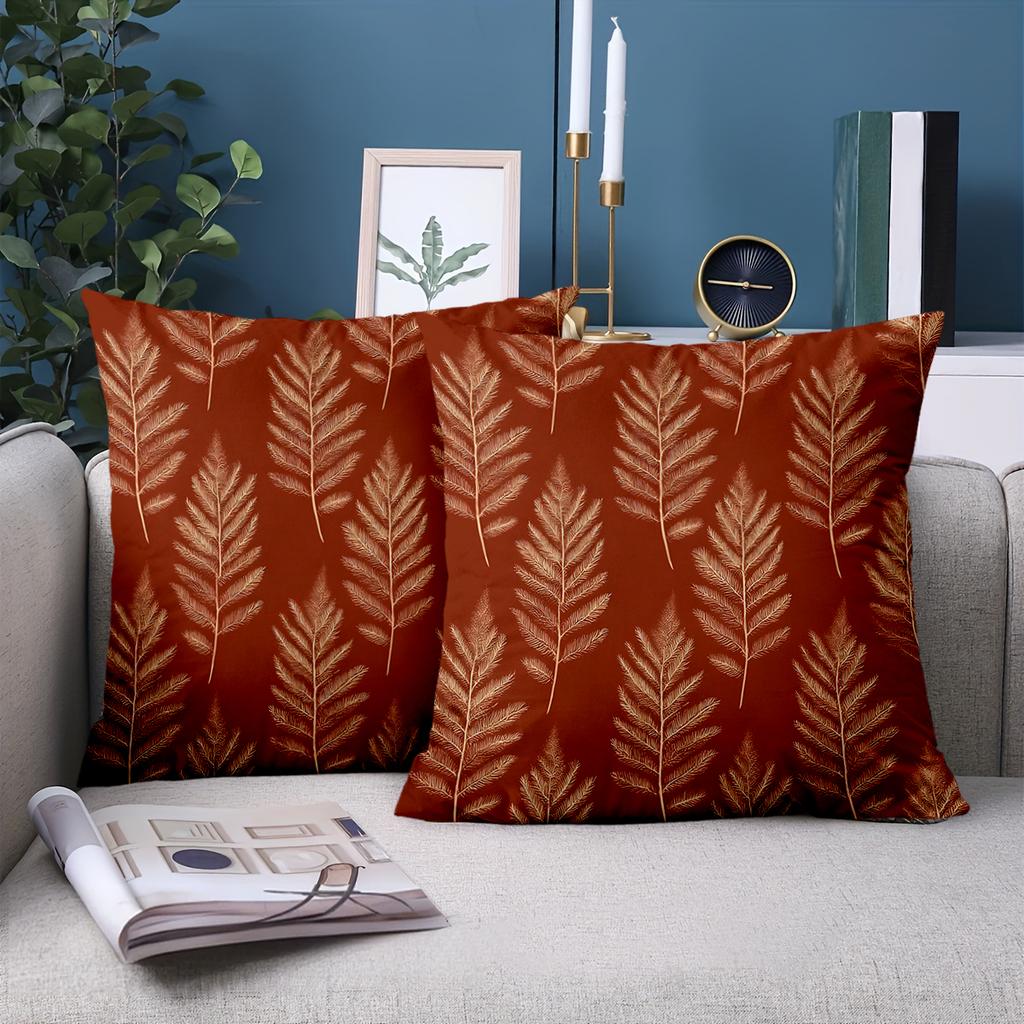 1 pieces -2D flat printing Red Pillows With Golden Leaf Pattern For Home Polyester pillowcase, sofa decorative cushion cov