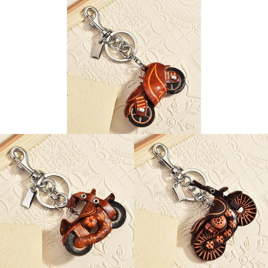 Vintage Leather Motorcycle Keychain With Handcrafted Finish For Bag Decoration And Cool Style