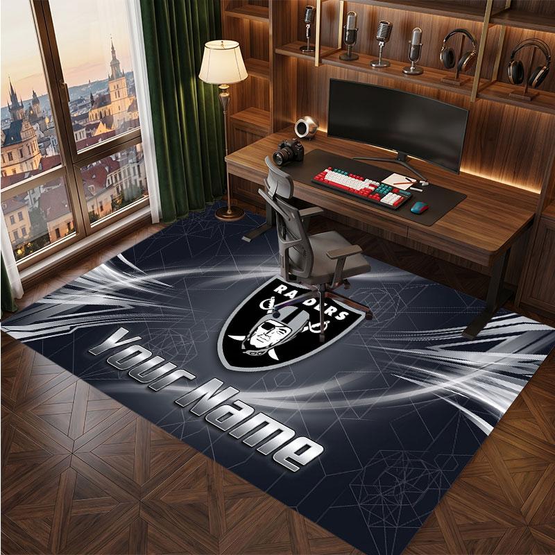 Tappeto in Cristallo Vellutato Personalizzato Las Vegas Raiders, Tappeto Morbido Antiscivolo con Testo Nome Personalizzato per Soggiorno Camera da Letto
